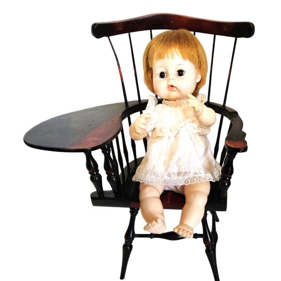 Vintage Windsor Style Spindle Fan Back Arm Desk Chair for Doll/Bear FLAWED - Picture 3 of 12